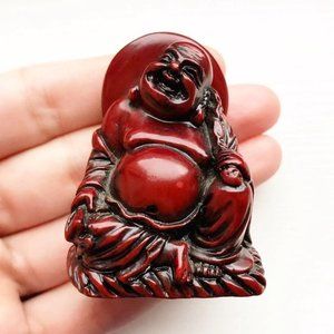 Red Laughing Buddha + Parasol Figurine